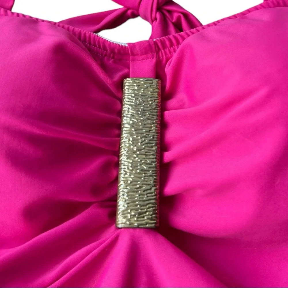 Melissa Odabash Sea  Magenta Pink Halterneck‎ Ruched One Piece Swimsuit Size 14